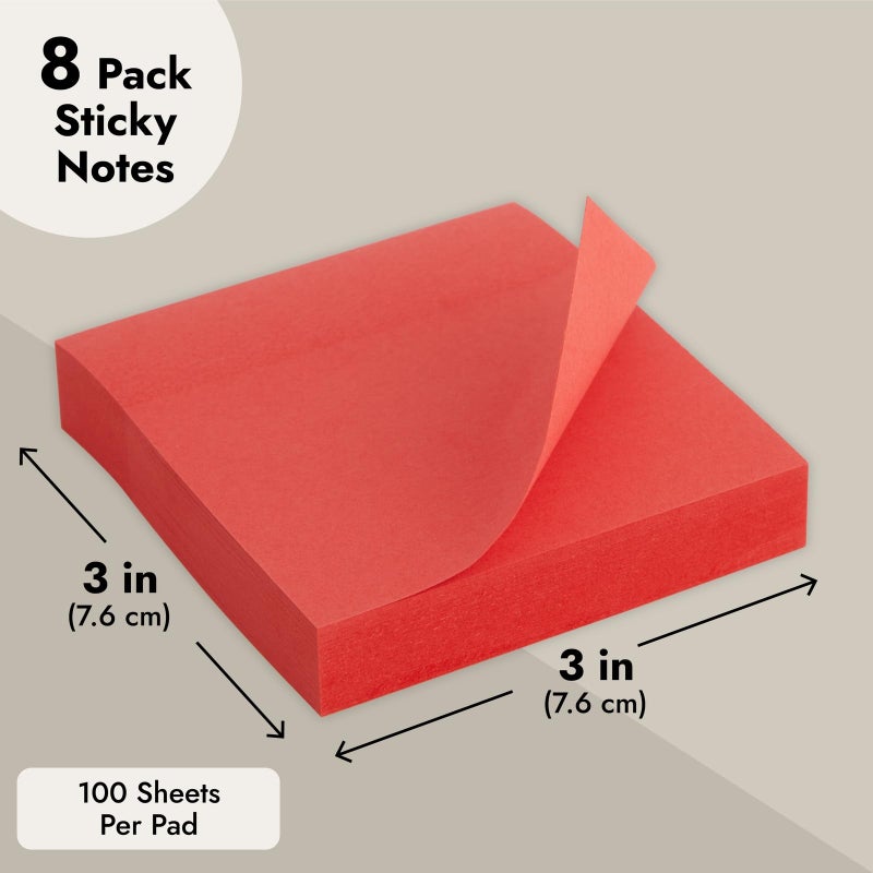 Juvale 8 Pack Bright Red Sticky Notes 3x3 Inch Self-Stick Note Pads for Home, Office Supplies (100 Sheets Per Pad) - Image 4